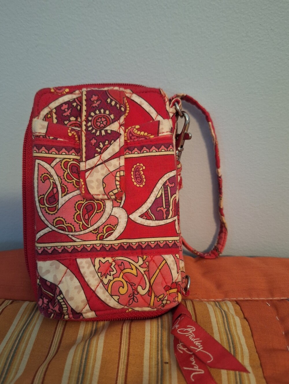 Vera Bradley Retired Rosy Posies Red Paisley & Floral Quilted Phone Wristlet